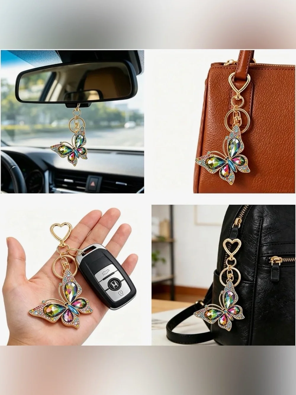 Gold Butterfly Crystal Keychain Bag Charm